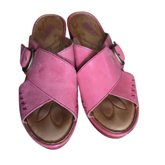 Born Women's Size 7 Pink Soft Leather Open Toe Buckle Wedge Sandals - Picture 5 of 8